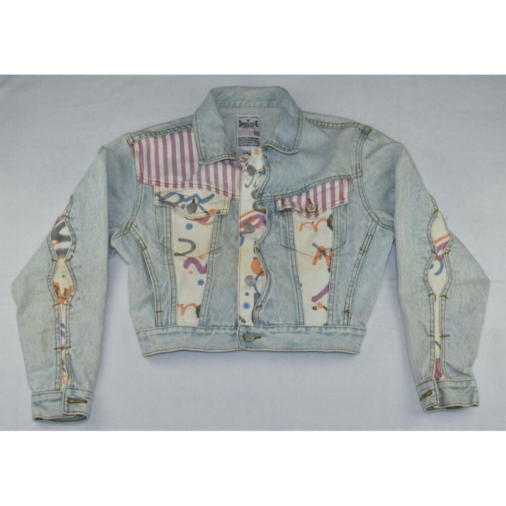 BB Dakota Light Blue Denim Cropped Jacket with Multicolor Patchwork